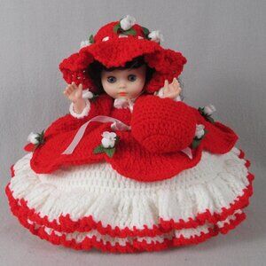 Handmade Crochet Vintage Bed Doll – Little Red Riding Hood – Red & White
